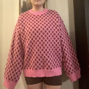 Pink Strawberry Knit Sweater - oversized